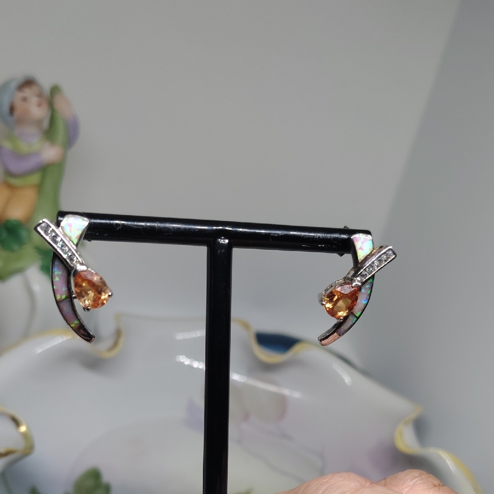 Elegant Silver And Orange Statement Earrings - image 4